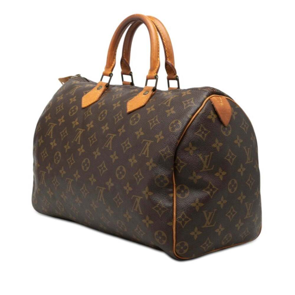 LOUIS VUITTON Authentic Brown Monogram Leather Speedy 35 Boston Bag - Picture 2 of 8